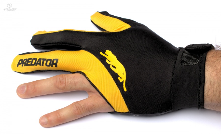 PREDATOR 3 Finger Billard Handschuh mit Panther Kopf schwarz-gelb  S-M  NEU 